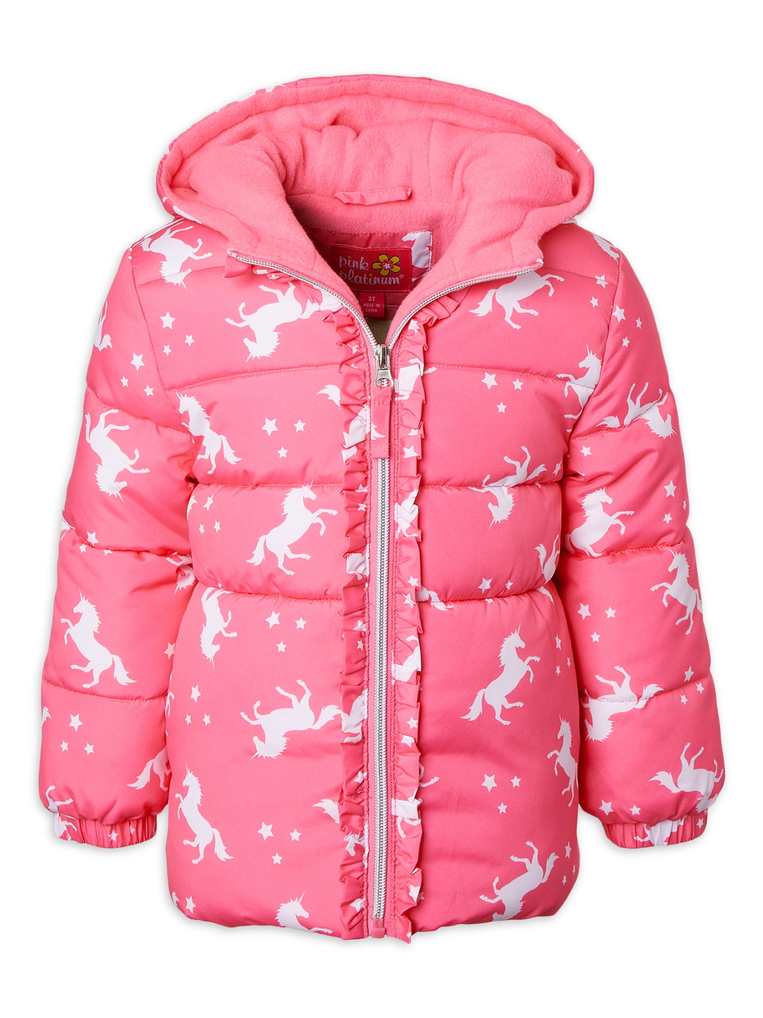 Pink Platinum Little Girls Puffer Coat with Foil Spray