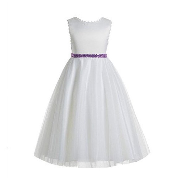 Ekidsbridal Ivory V-Back Lace Edge Flower Girl Dresses Christening Gown for Toddlers Church Social Event 183 8