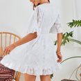 thumbnail image 4 of Vestido con dobladillo con volantes en V profundo Manga acampanada Cintura alta Fruncido Vestido fluido con media manga y volantes elegantes, 4 of 6