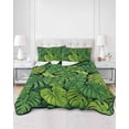 thumbnail image 2 of Quilts Full Size Bedding Set, Tropical Palm Leaves Lightweight Quilted Comforter, Summer Green Botanical Leaf Soft Reversible Bedspread Coverlet with Pillow Covers for All Season, 78" x 90", 2 of 7