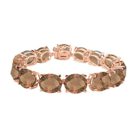 Smoky Quartz Vermeil Bracelet UBBR108AGVRSQ Oval Smoky Quartz Bracelet in 14K Rose Gold Vermeil 50 CT TGW- June Birthstone Jewelry ()