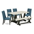 thumbnail image 2 of East West Furniture V626FL121-6 6-Piece Stylish Dining Set a Superb Linen White Wood Table Top and Linen White Wooden Bench and 4 Stunning Linen Fabric Dining Chairs with Nail Heads and Stylish Chair, 2 of 10