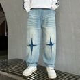thumbnail image 2 of Boys Straight Leg Jeans Size 14-16 Cargo Jeans for Boys Girls Wide Leg Pants Elastic Waist Baggy Trousers with MUL Ti Pocket Kids Athletic Boys Baggy Jeans Spray Paint, 2 of 8