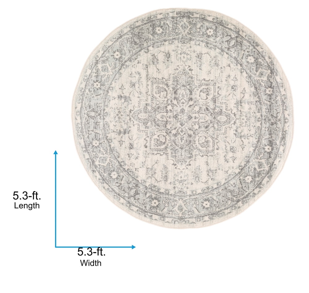 Livabliss Area Rugs for Living Room, 5ft Round Chester Traditional Gray Round Rug, Bedroom Dining Room Home Decor Stain Resistant Carpet (5'3" x 5'3")