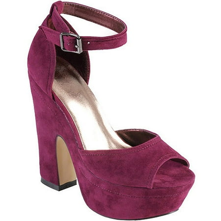 Brinley Co Women's Peep Toe Ankle Strap Platform Heels