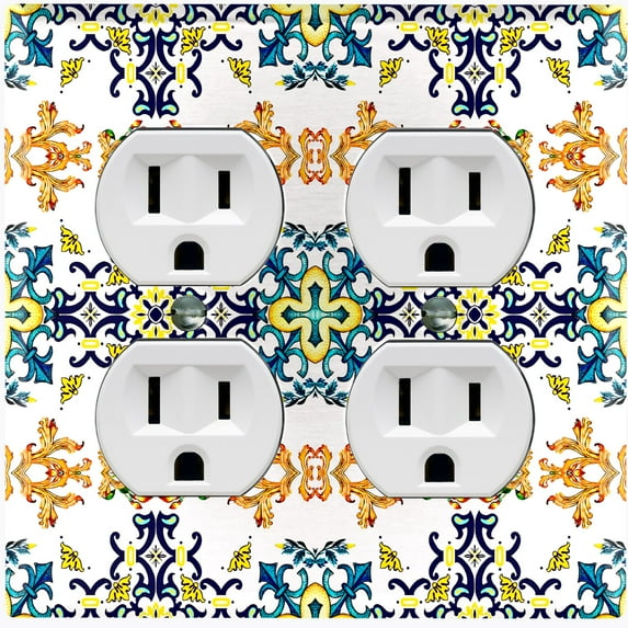 Metal Light Switch Plate Cover Fancy Green Orange Blue Tile Pattern TIL008