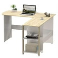 SHW Cyrus L Desk with Shelves, Oak