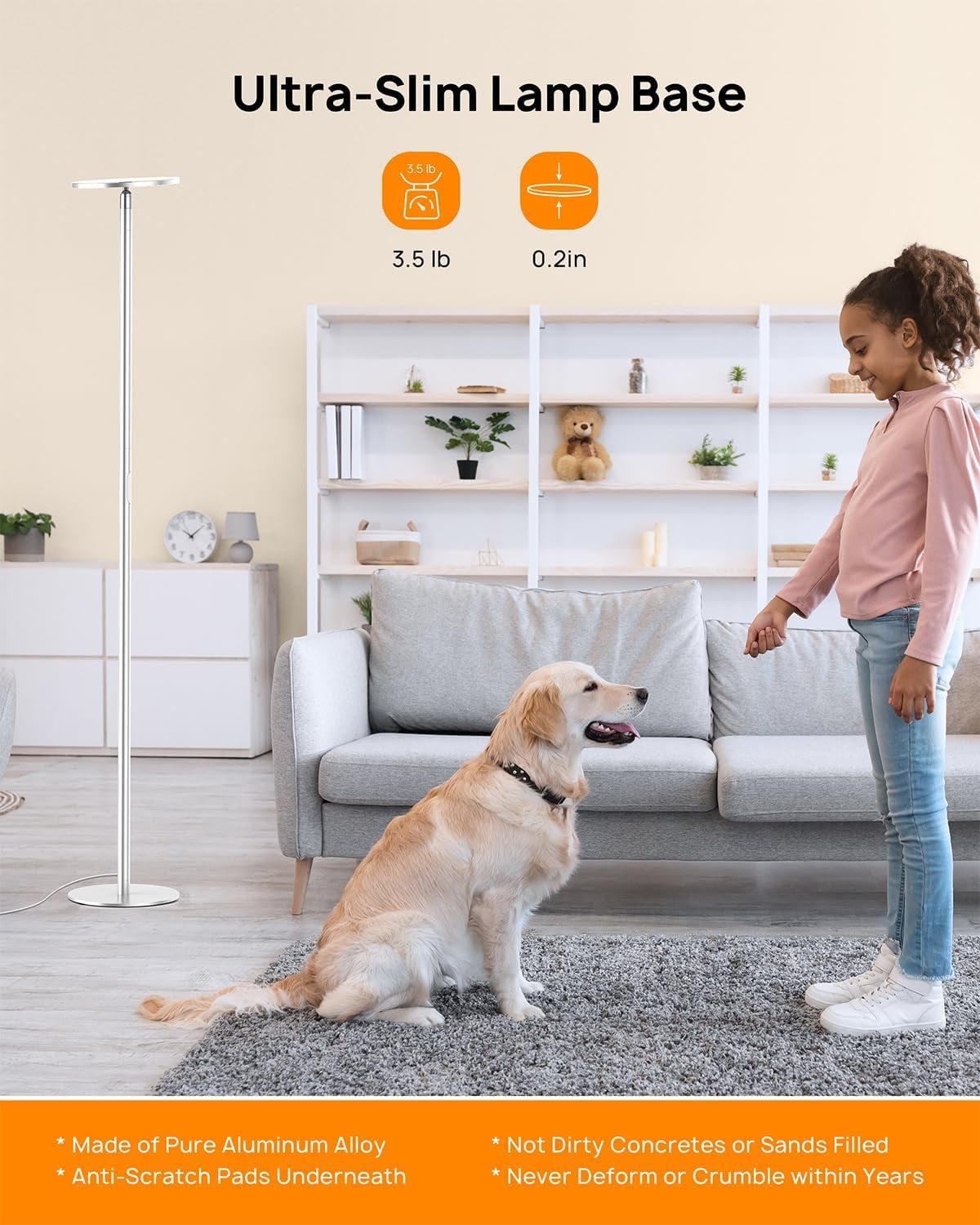 TROND LED Torchiere Floor Lamp, Dimmable 30W, 3000K Warm White, 71 inch Tall, 30-Minute Timer, Silver