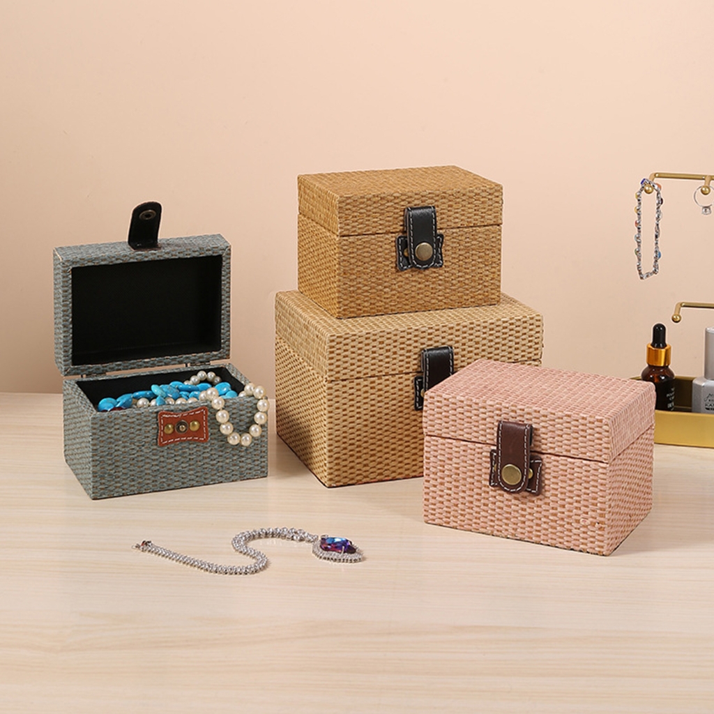Handcrafted Wood Jewelry Organizer Case Faux Storage Box for Small Items