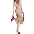 thumbnail image 3 of Women Summer Dresses Deep V Neck Polka Dot Prined Splice Lace Dress Elegant for Party Color S, 3 of 9