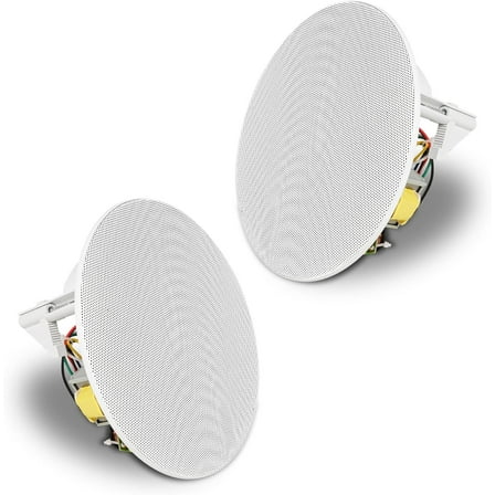 Sound Town Pair of 6.5" Two-Way Coaxial in-Ceiling Speaker, Flush Mount, 70V/100V/8-Ohm Operation, Magnetic Grill, White (STCS6N-PAIR)