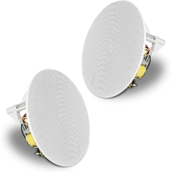Sound Town Pair of 6.5" Two-Way Coaxial in-Ceiling Speaker, Flush Mount, 70V/100V/8-Ohm Operation, Magnetic Grill, White (STCS6N-PAIR)