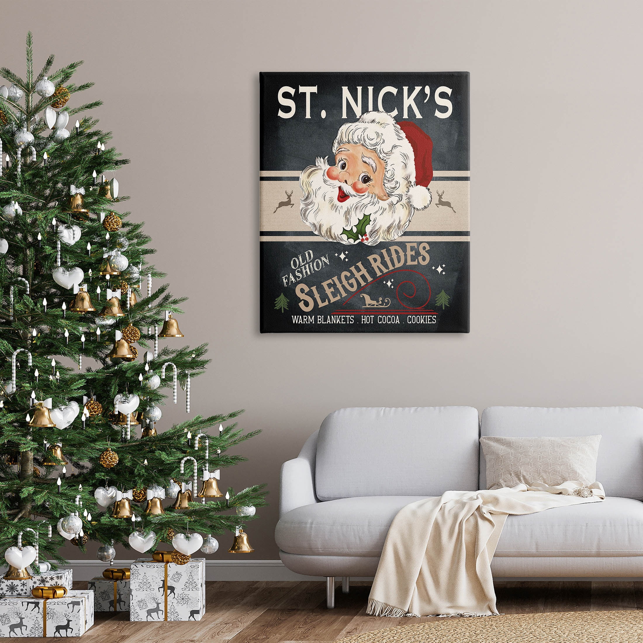St. Nick's Sleigh Rides Vintage Style Sign Holiday Graphic Art Gallery Wrapped Canvas Print Wall Art