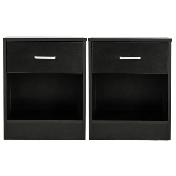 FASCK Set of 2 Bedroom Bedside Table Nightstand End Side With Drawer and Open Shelf