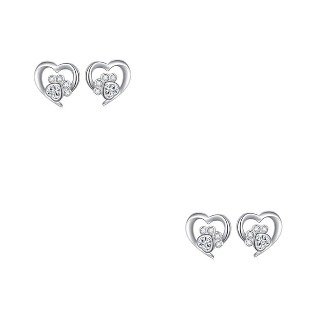 Minnieouse 1 par de pendientes de mujer con diamantes de imitación de pata, pendientes de tuerca adorables portátiles para fiesta, regalo de Blanco 2piezas
