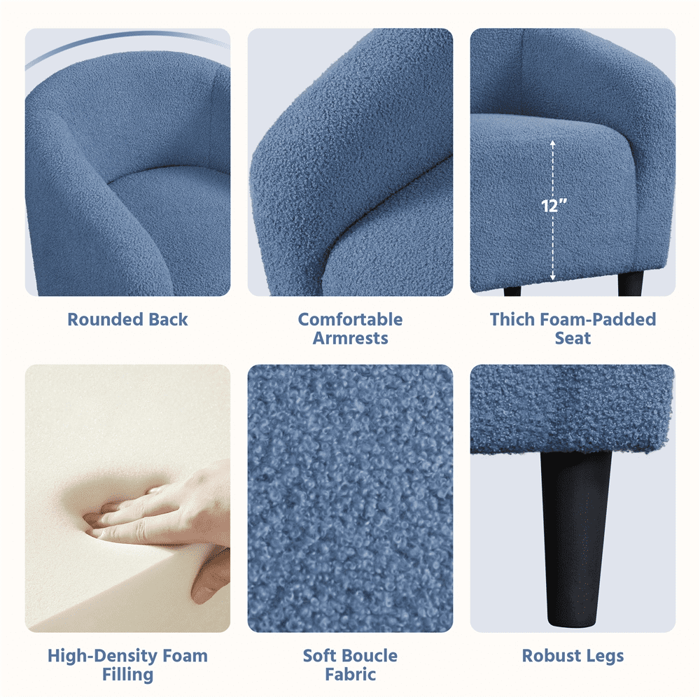 Yaheetech Upholstered Boucle Club Chair Accent Barrel Chair, Blue