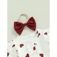 thumbnail image 6 of Suealasg 3pcs Infant Newborn Girls Valentines Day Outfits 3M 6M 9M 12M 18M Baby Girls Long Sleeve Heart Print Romper + Red Pleated Skirt + Headband Toddler Girls Spring Clothes, 6 of 8