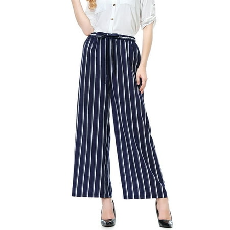 

MAWCLOS Women Comfy Pajama PJ Pants Casual Striped Print Drawstring Elastic Waist Palazzo Lounge Pants Wide Leg Work Slacks