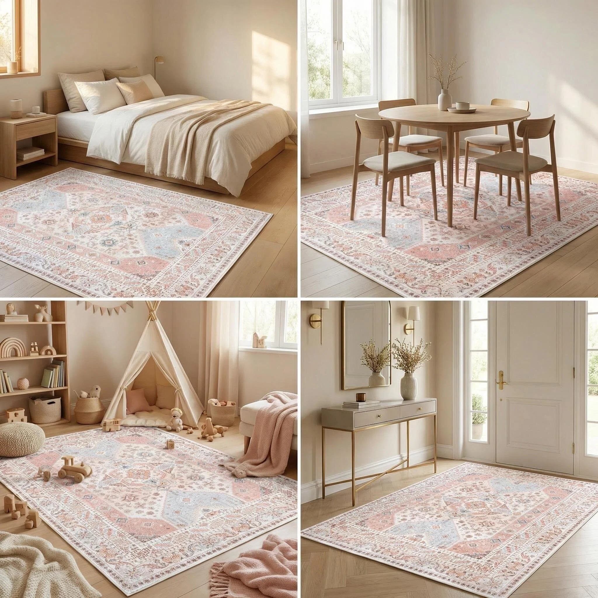 Wondiair 8x10 Cream Vintage Persian Area Rug, Machine Washable Non-Slip for Living Room, Bedroom & Dining Room