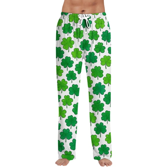 Men's St Patrick's Day Pants Casual Comfortable Drawstring Lounge Pants with Print Full Length Soft Polyester Spring Summer Wear 2026 Green L