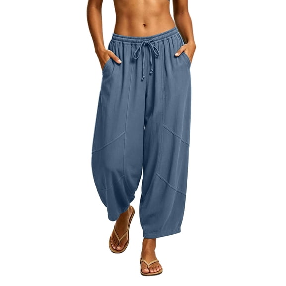 Lenpel Wide Leg Pants for Women Loose Drawstring Low Rise Palazzo Harem Pants Comfy Lounge Trousers with Pockets
