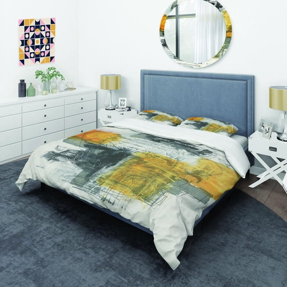 Designart 'Abstract Composition of Glamorous Yellow and Black' Glam Duvet Cover Set
