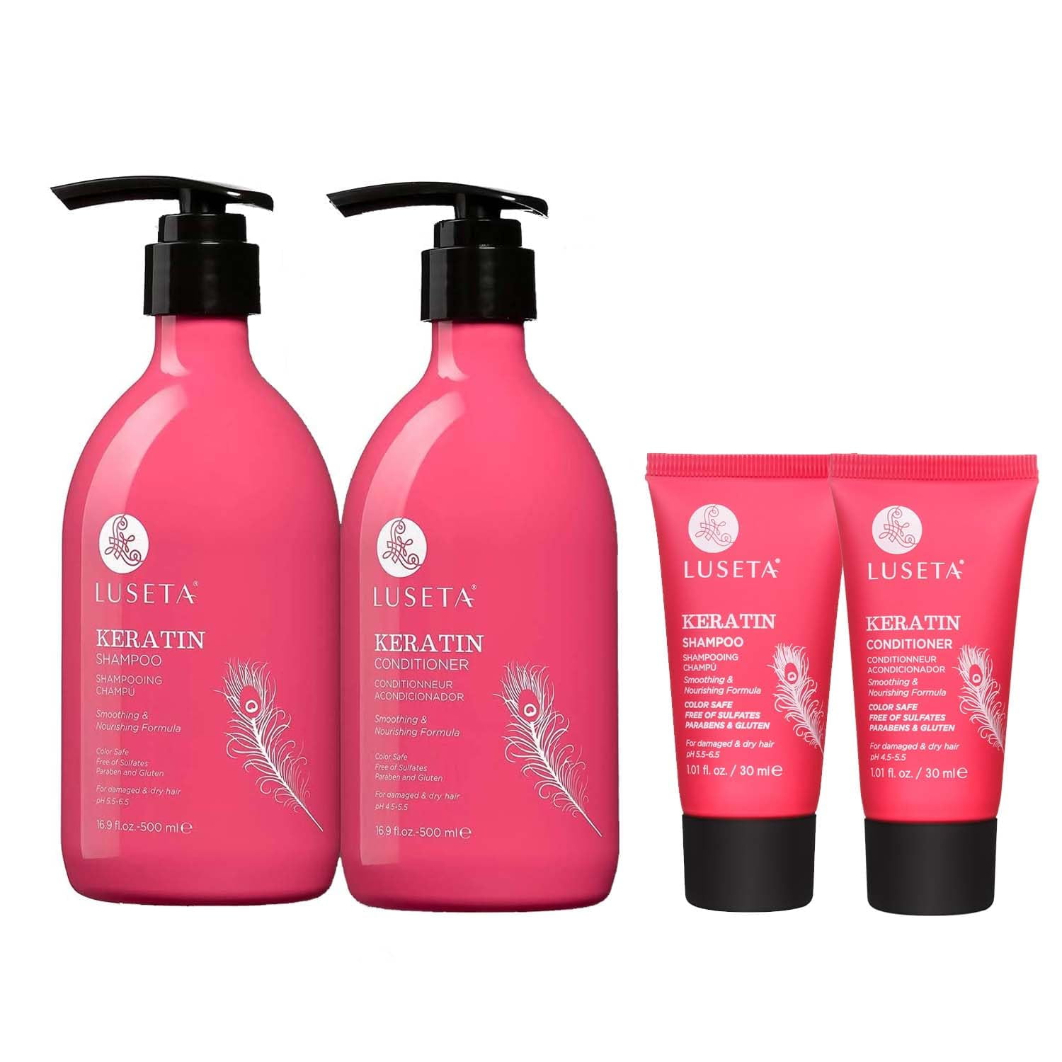 Luseta Keratin Shampoo Full + Travel Size Shampoo + Conditioner