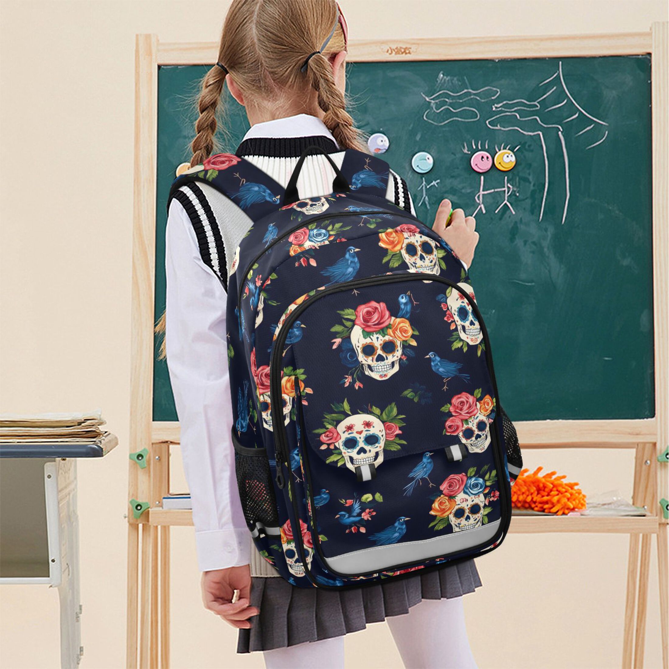 ALAZA Skulls Roses Laptop Backpack Purse Travel Bag Casual School Bookbag Rucksack for Women Men