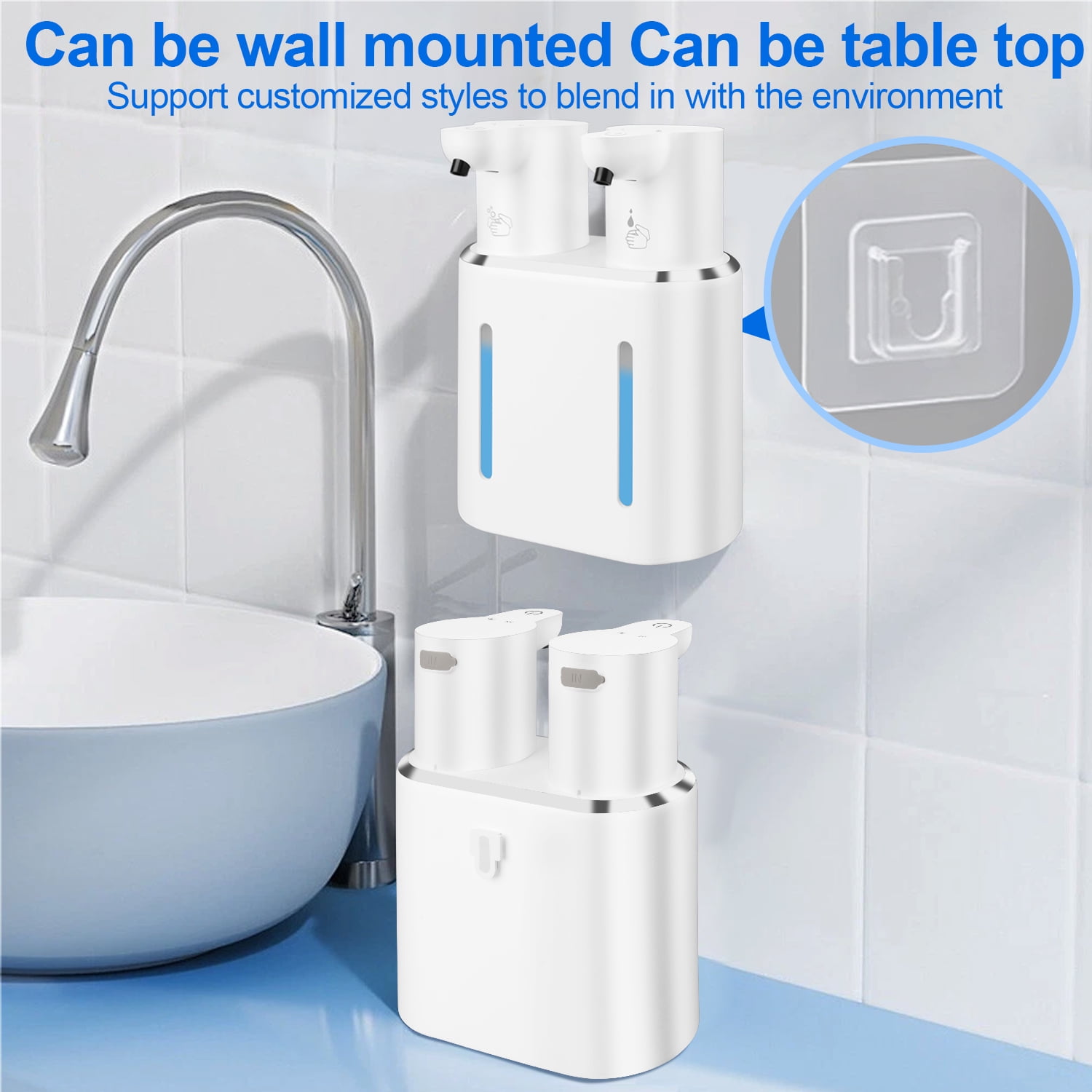 Automatic Soap Dispenser Touchless Wall Mounted,AILKIN 27oz/800ml 4 Gears Adjustable Waterproof Rechargeable Dual Head Foaming Dish Foam Soap Dispenser for Bathroom,Countertop,Sink,Kitchen（Foam)