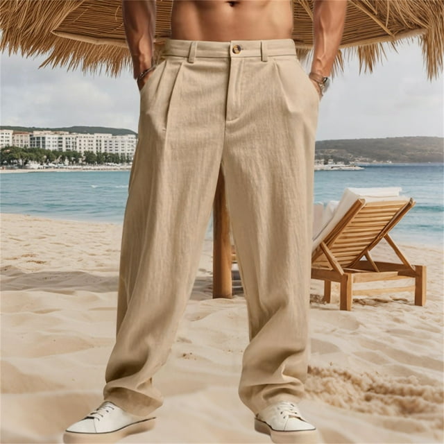 Men's Casual Pants Fashionable Slim Trousers Solid Breathable Slacks for Daily Wear