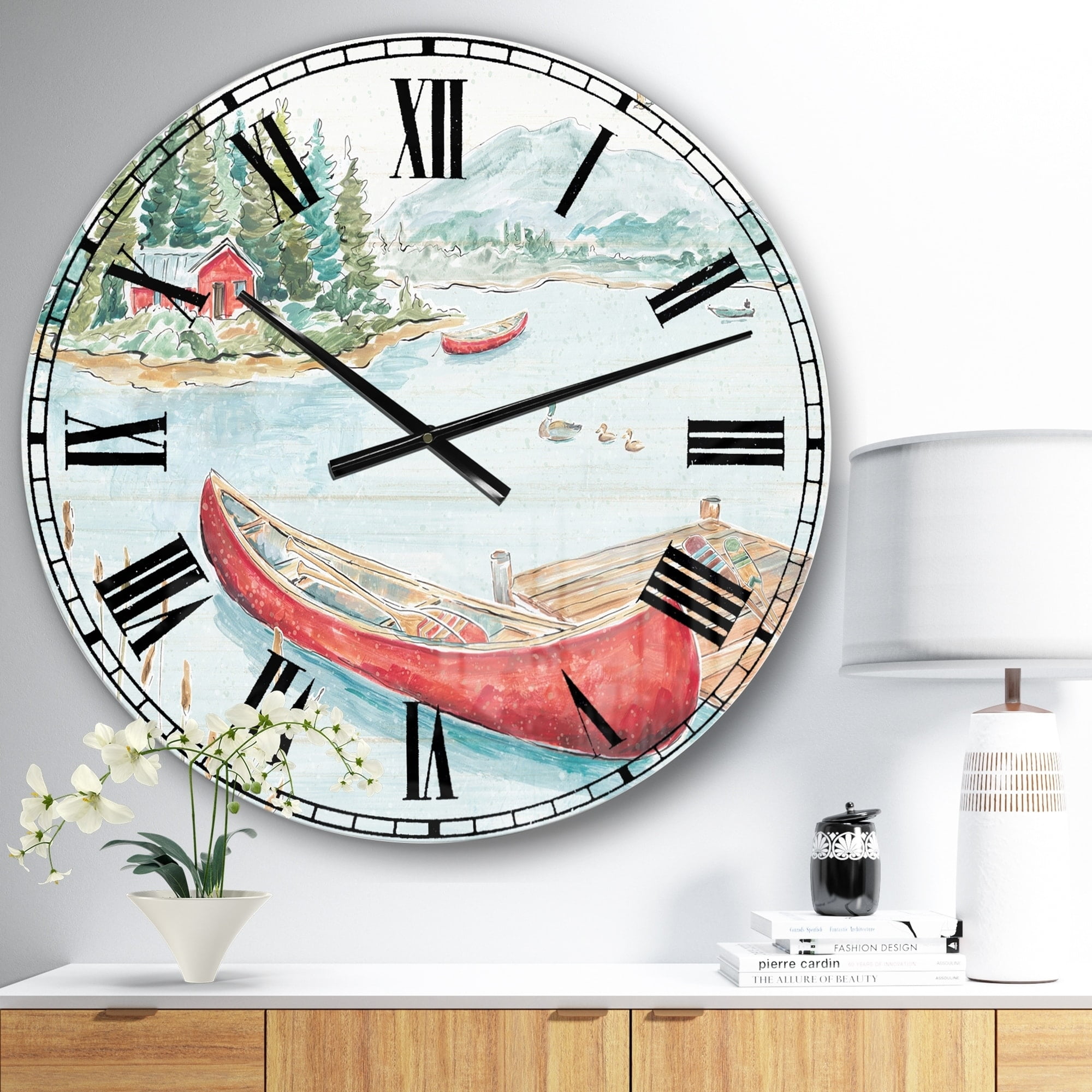 DESIGN ART Designart 'Lake House Canoes II' Lake House Large Wall CLock