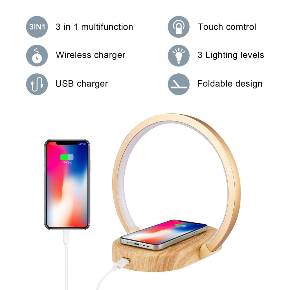 Bedside Lamp Qi Wireless Charger LED Table Lamp With Touch Control 3