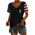 thumbnail image 1 of Fiudx Tops para Mujer Top de Manga Corta con Cuello En V Estampado Del Día de La Independencia para Mujer Tops de Manga Corta con Cuello En V, 1 of 2