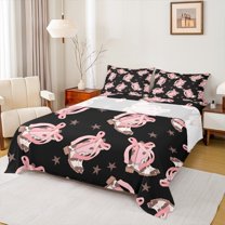 Feelyou Fashion Bowknot Boot Full Size Sheets for Girl, Cute Western Cowgirl Princess Bed Sheets, Hippie Texas Stars Sheet Sets, Lightweight Room Decor, 4pcs