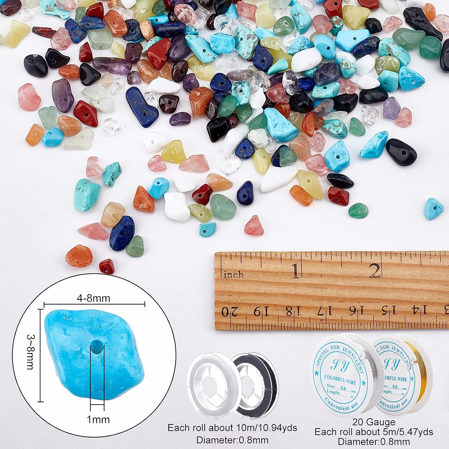 DIY Stretch Bracelets and Wire Wrapped Pendants Making Kits Including Gemstone Chip Beads Aluminum Wire Elastic Beading Thread 3~8x4~8mm Hole: 1mm 15materials 15g/material 225g