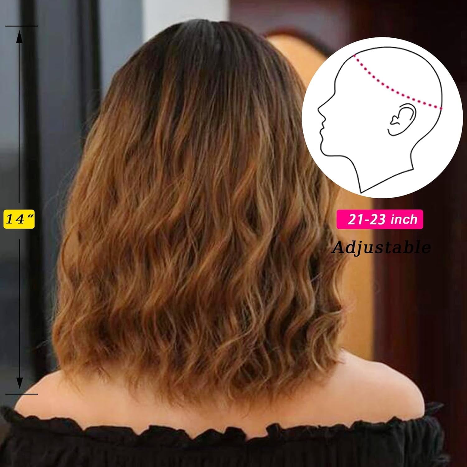 SUCS Black Wavy Wig with Bangs Soft Short Bob Wigs for Women Synthetic Shoulder Length Women's Curly Wigs