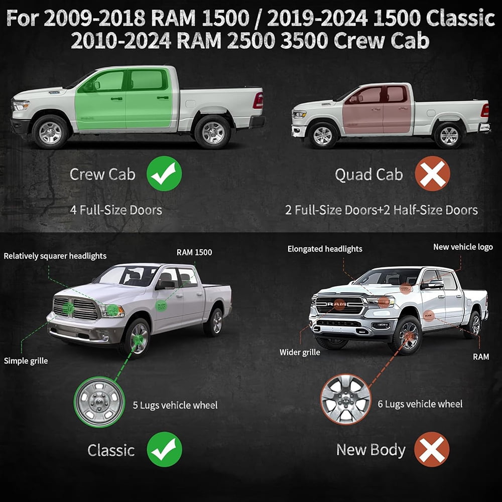 Witaxima Running Boards Nerf Bars for 10-25 Dodge Ram 2500 3500 Crew Cab