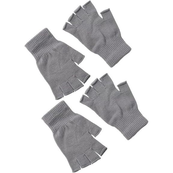 2 Pairs Fingerless Gloves Grey Polyester Half-Finger Gloves 185x135x14.5mm Eazy to Clean for Men Women Indoor and Outdoor Daily Wear