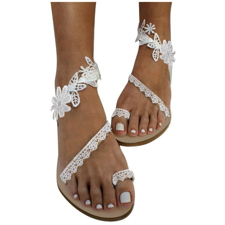 

Women s White Ring Toe Floral Flat Sandals Fashion Comfortable Solid Color Casual Vintage Beach Shoes Clear Wedge Sandals for Women Yoga Sling Sandals for Women Wide Wedges for Women Sandals Dressy
