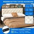 thumbnail image 4 of Dextrus Queen Bed Frame with Power Outlets, Platform Bed Frame with Upholstered Headboard & Footboard, Open Storage, Sturdy Slats, No Box Spring Needed, Beige, 4 of 8