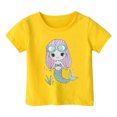 thumbnail image 3 of MIXUE Toddler Girls Tops & T-Shirts Cute Graphic Ocean Animal Print Round Neck Short Sleeve Tops Pullover T Shirts Activewear,Yellow,3-4 Years, 3 of 3
