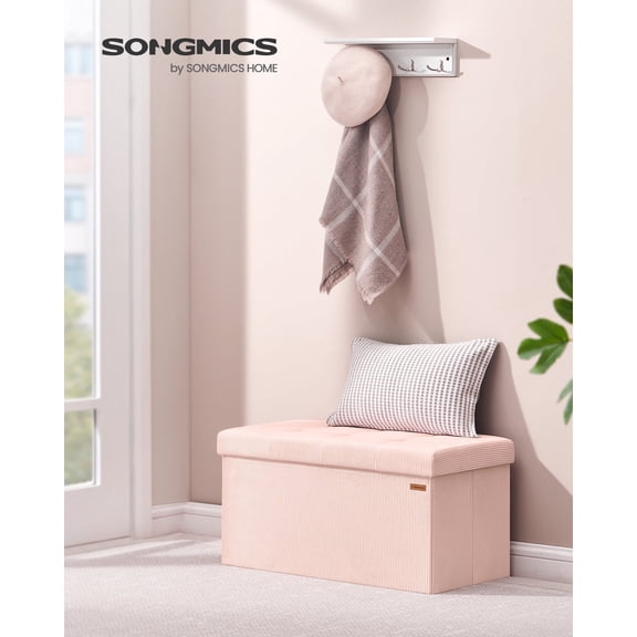 Foldable Storage Ottoman Bench, 30 Inch Foot Rest with 660 lb Capacity & 24 Gal Storage, End of Bed Bench for Living Room Bedroom, Jelly Pink