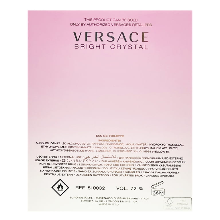 Versace Bright Crystal Eau De Toilette Spray, Perfume for Women, 3 oz 