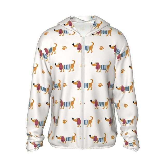 KLL Teckel Chien Chiot Imprimé Hommes Femmes Protection Solaire UPF 50+ Veste à Capuche Extérieure Manches Longues Pêche Randonnée Performance Chemise-3TG