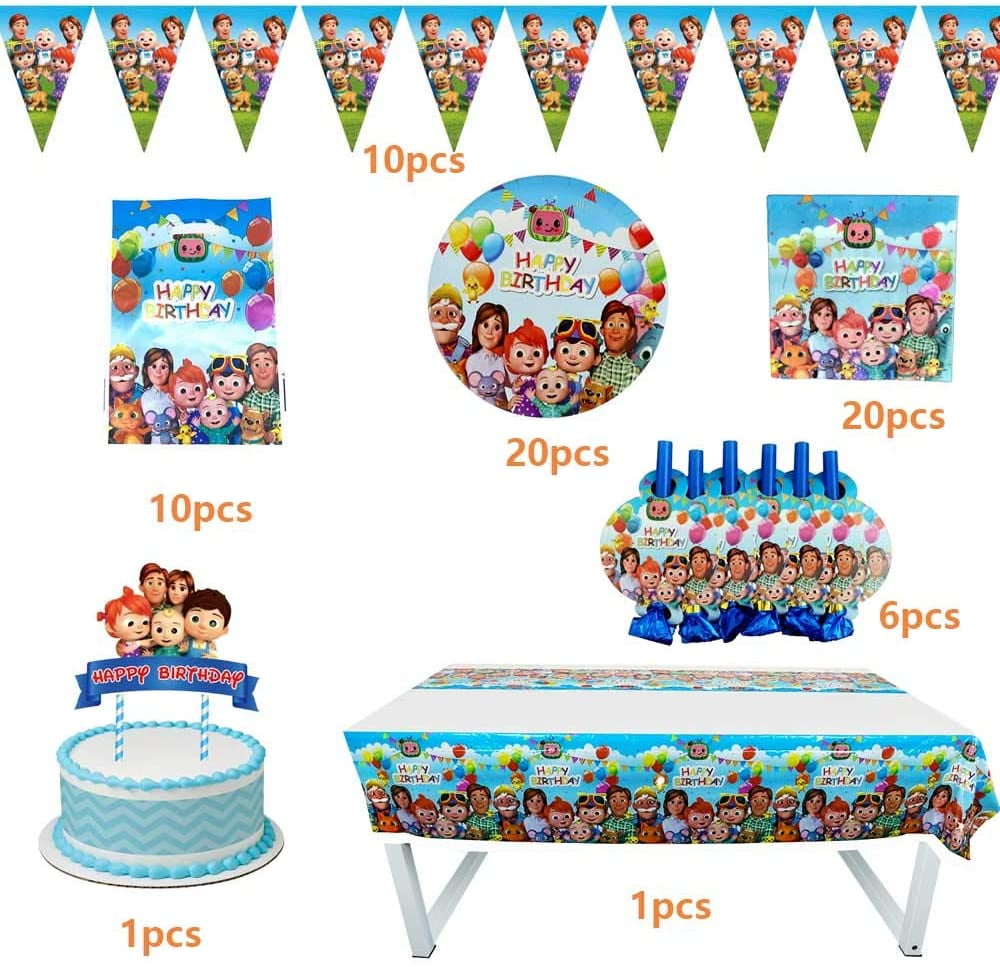 68 Pcs Cocomelon Birthday Party Supplies For 1st Birthday Party Decorations For Boys And Girls Tablecloth Gift Bags Blowouts Cake Dishes Banner Cake Topper Napkins Set For 10 Guest Walmart Com Walmart Com