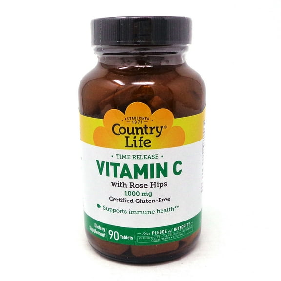 Country Life Time Release Vitamin C with Rose Hips, 1,000 mg, 90 Tablets