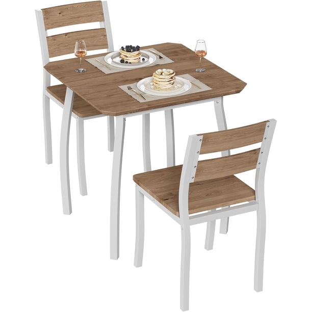 Compact elegance 3-piece dining set para two featuring thick wood grain tabletop forrado sillas & sturdy metal frame ideal para para small spaces