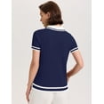 thumbnail image 3 of Jersey Micoson con cuello en V y solapa linda y manga corta para mujer, 3 of 6