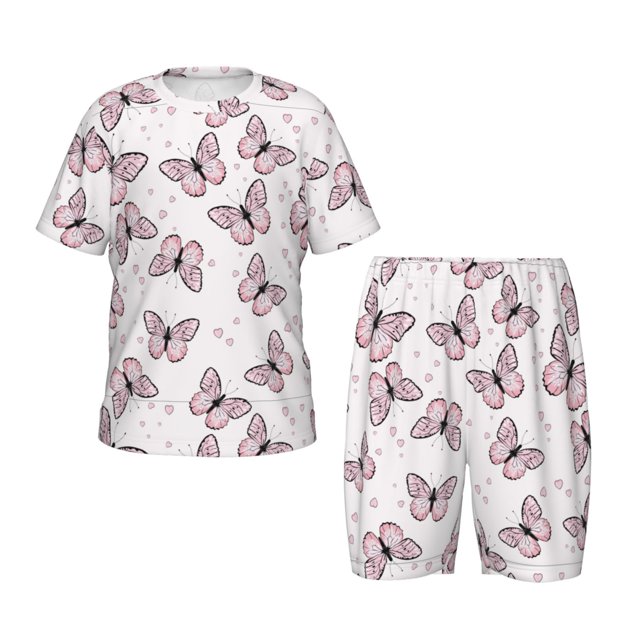 Fotbe Butterflies (2) Pijama Estampada de 2 Piezas para Niños – Ropa de Dormir de Manga Corta Cómoda para Niños y Niñas, Camiseta y Shorts de Algodón-4X-Large
