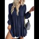 thumbnail image 1 of Vestidos Cortos de Larga para Mujer, Cuello en V, Informales, Holgados, con Vuelo, con , Estilo Bohemio para Vacaciones, para Otoño Azul Marino M, 1 of 9